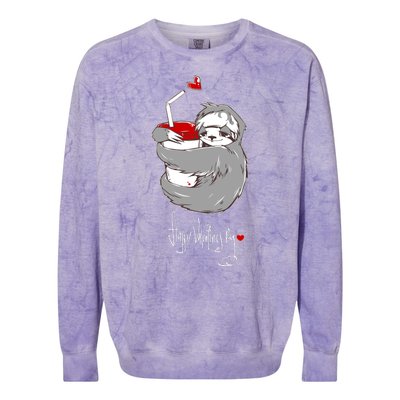 Cute Sloth With Cup Happy Valentines Day Colorblast Crewneck Sweatshirt