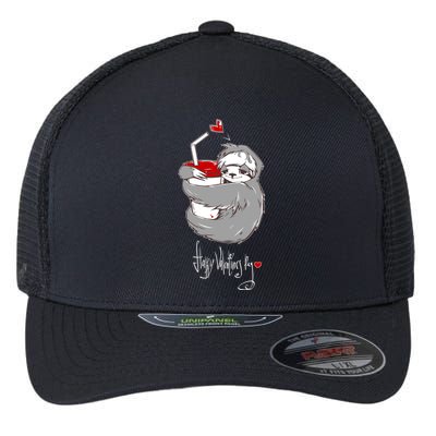 Cute Sloth With Cup Happy Valentines Day Flexfit Unipanel Trucker Cap