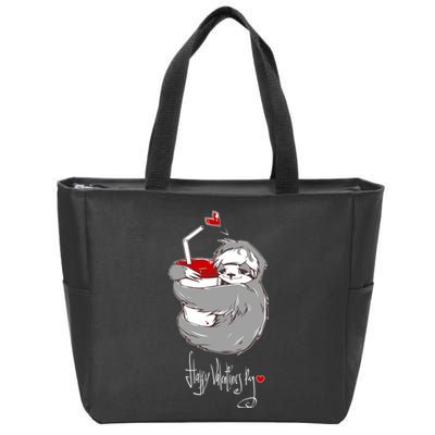 Cute Sloth With Cup Happy Valentines Day Zip Tote Bag