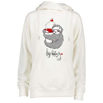 Cute Sloth With Cup Happy Valentines Day Womens Funnel Neck Pullover Hood