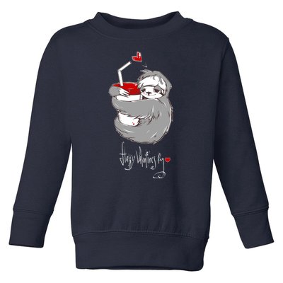 Cute Sloth With Cup Happy Valentines Day Toddler Sweatshirt