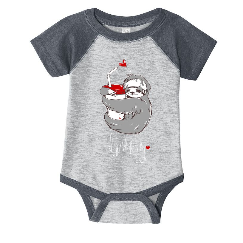 Cute Sloth With Cup Happy Valentines Day Infant Baby Jersey Bodysuit
