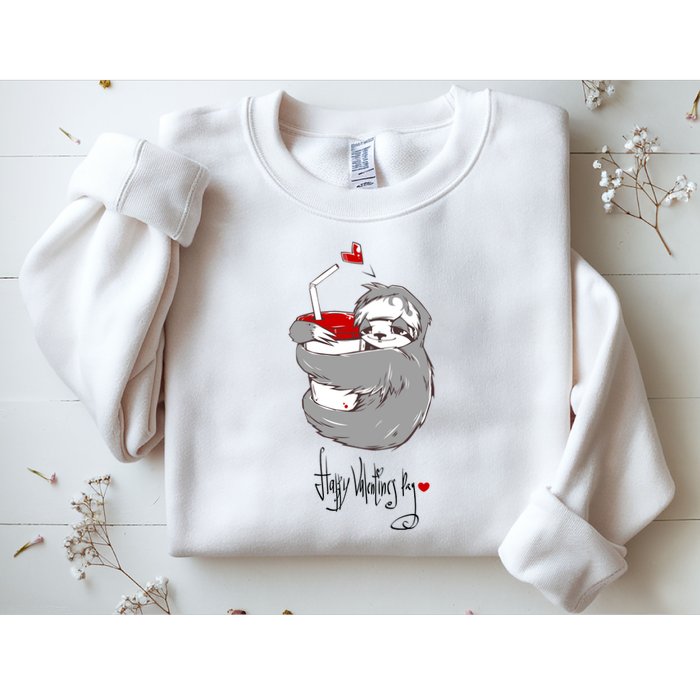 Cute Sloth With Cup Happy Valentines Day Sweatshirt