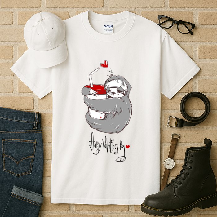 Cute Sloth With Cup Happy Valentines Day Tall T-Shirt