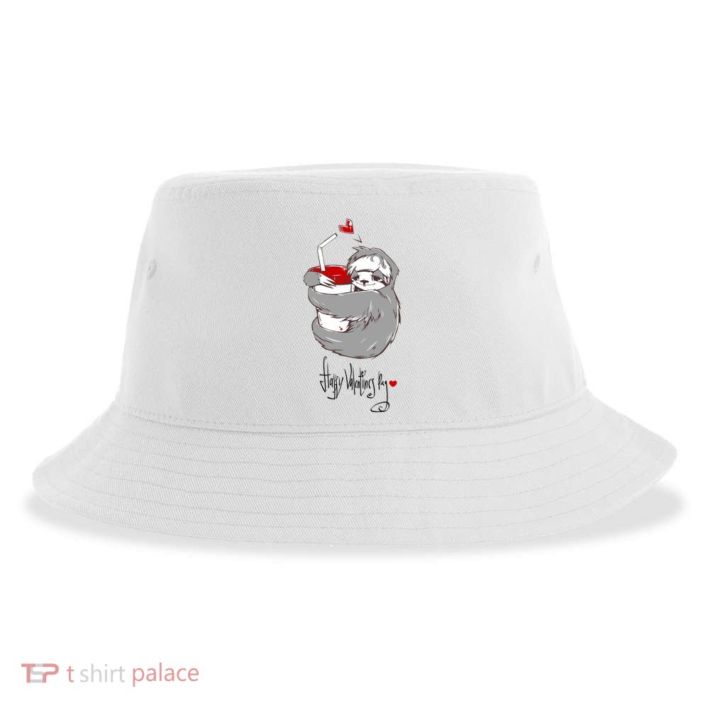 Cute Sloth With Cup Happy Valentines Day Sustainable Bucket Hat