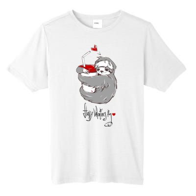 Cute Sloth With Cup Happy Valentines Day Tall Fusion ChromaSoft Performance T-Shirt