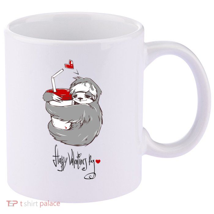 Cute Sloth With Cup Happy Valentines Day 11oz C Handle Ceramic Mug