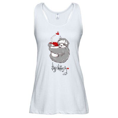 Cute Sloth With Cup Happy Valentines Day Ladies Essential Flowy Tank