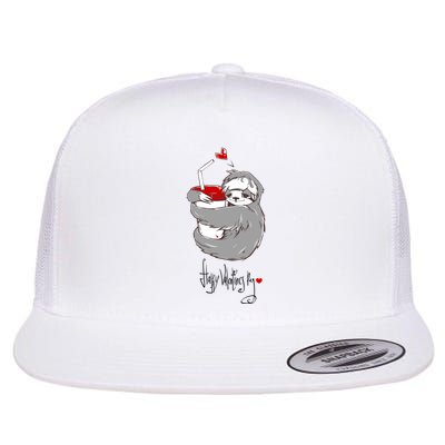 Cute Sloth With Cup Happy Valentines Day Flatbill Hat