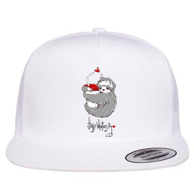 Cute Sloth With Cup Happy Valentines Day Flat Bill Trucker Hat