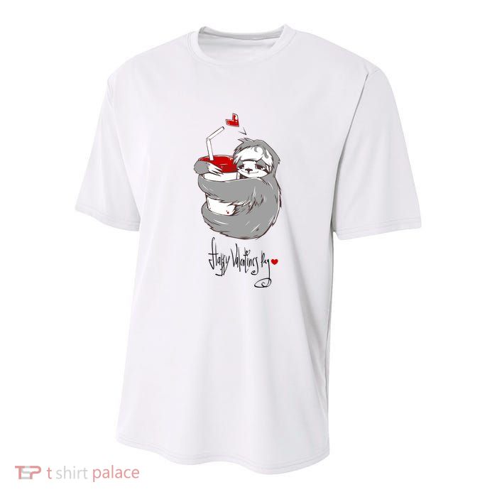 Cute Sloth With Cup Happy Valentines Day Youth Performance Sprint T-Shirt