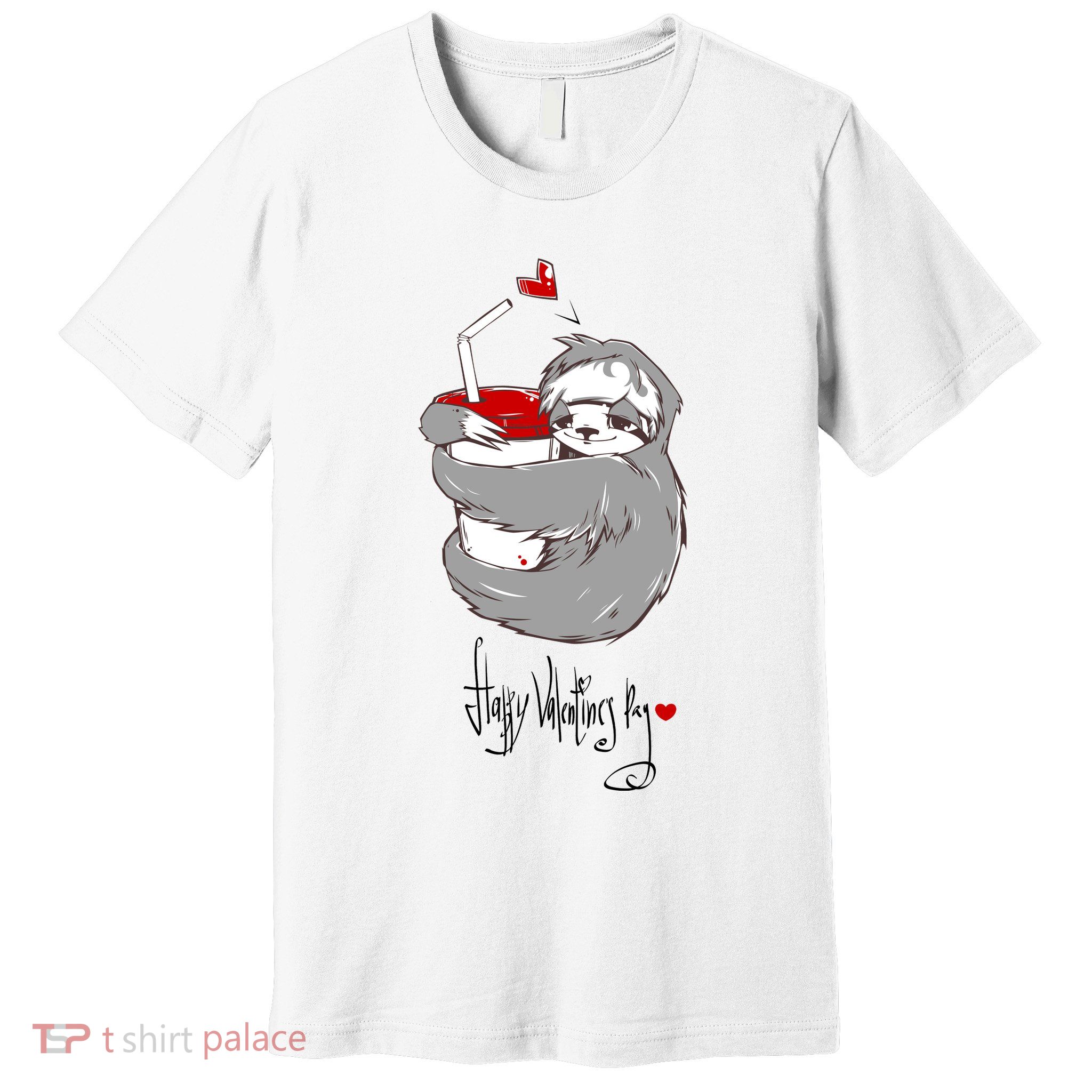 Cute Sloth With Cup Happy Valentines Day Premium T-Shirt