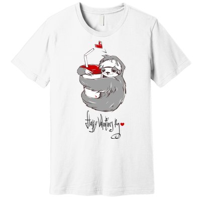 Cute Sloth With Cup Happy Valentines Day Premium T-Shirt