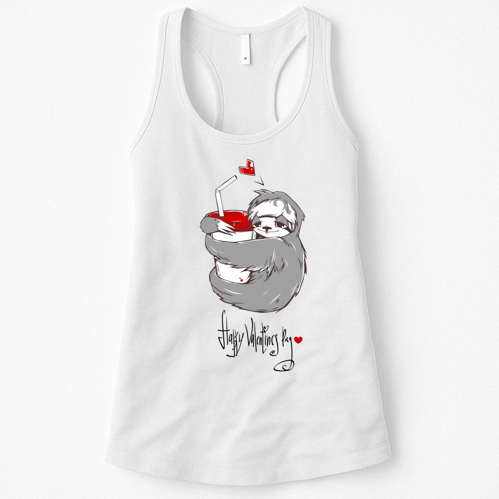 Cute Sloth With Cup Happy Valentines Day Womens Tank Top