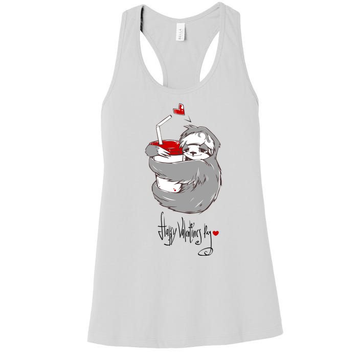 Cute Sloth With Cup Happy Valentines Day Women's Racerback Tank