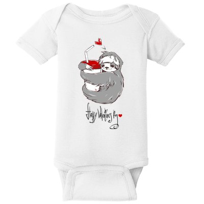 Cute Sloth With Cup Happy Valentines Day Baby Bodysuit