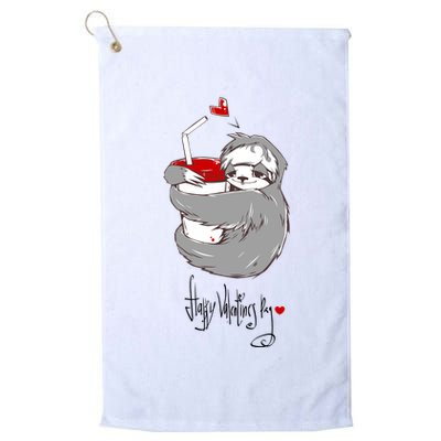 Cute Sloth With Cup Happy Valentines Day Golf Towel
