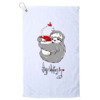 Cute Sloth With Cup Happy Valentines Day Golf Towel