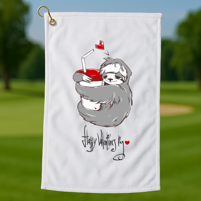 Cute Sloth With Cup Happy Valentines Day Golf Towel