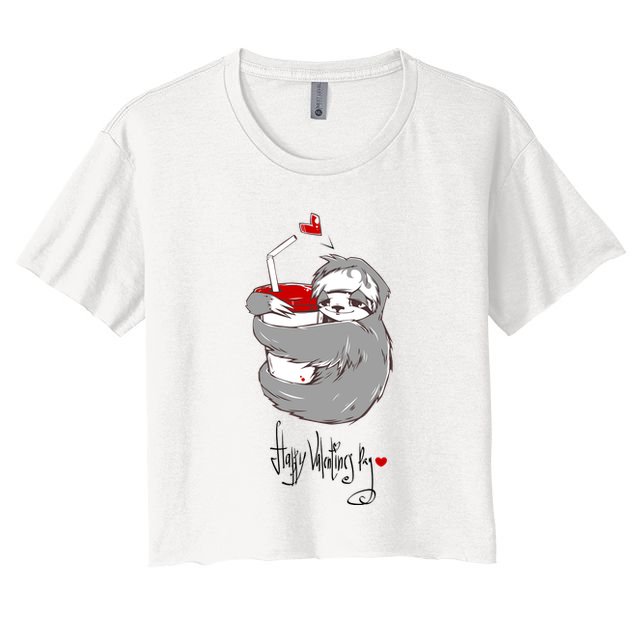 Cute Sloth With Cup Happy Valentines Day Crop Top