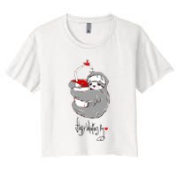 Cute Sloth With Cup Happy Valentines Day Women's Crop Top Tee