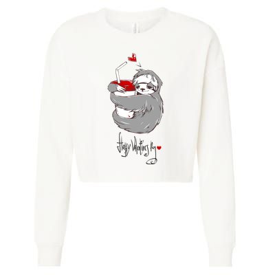 Cute Sloth With Cup Happy Valentines Day Cropped Pullover Crew