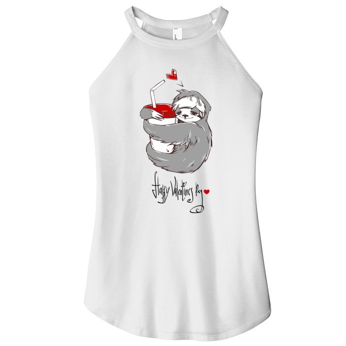 Cute Sloth With Cup Happy Valentines Day Women's Perfect Tri Rocker Tank