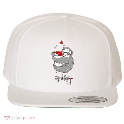 Cute Sloth With Cup Happy Valentines Day Wool Snapback Cap