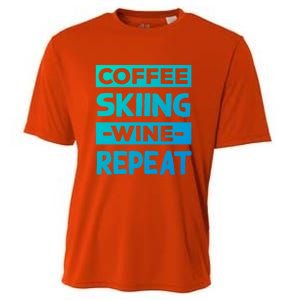 Coffee Skiing Wine Repeat Snow Skiing Coffee Lover Gift Cooling Performance Crew T-Shirt