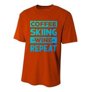 Coffee Skiing Wine Repeat Snow Skiing Coffee Lover Gift Performance Sprint T-Shirt