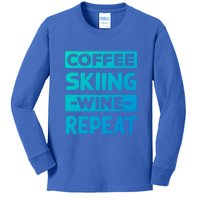 Coffee Skiing Wine Repeat Snow Skiing Coffee Lover Gift Kids Long Sleeve Shirt