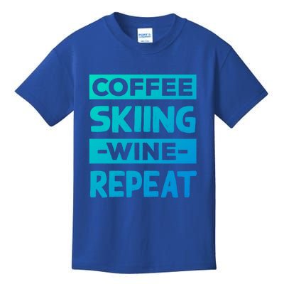 Coffee Skiing Wine Repeat Snow Skiing Coffee Lover Gift Kids T-Shirt