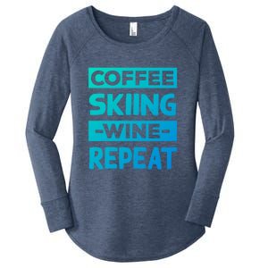 Coffee Skiing Wine Repeat Snow Skiing Coffee Lover Gift Women's Perfect Tri Tunic Long Sleeve Shirt