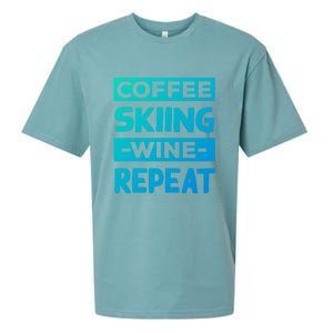 Coffee Skiing Wine Repeat Snow Skiing Coffee Lover Gift Sueded Cloud Jersey T-Shirt