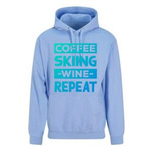 Coffee Skiing Wine Repeat Snow Skiing Coffee Lover Gift Unisex Surf Hoodie