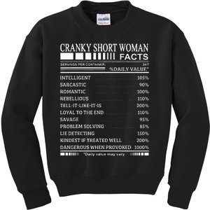 Cranky Short Woman Facts Servings Per Container Kids Sweatshirt