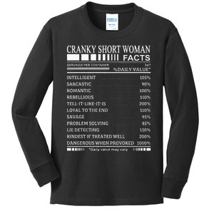 Cranky Short Woman Facts Servings Per Container Kids Long Sleeve Shirt