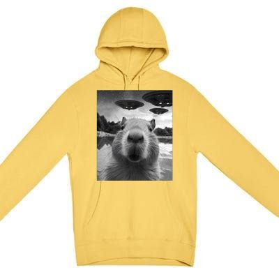 Capybara Selfie With Ufos Weird Premium Pullover Hoodie