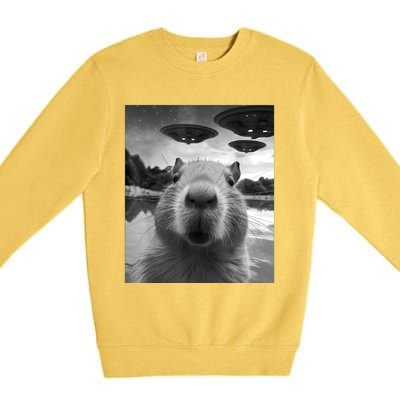 Capybara Selfie With Ufos Weird Premium Crewneck Sweatshirt