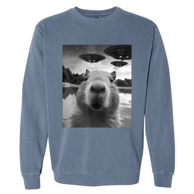 Capybara Selfie With Ufos Weird Garment-Dyed Sweatshirt