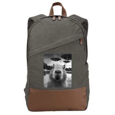 Capybara Selfie With Ufos Weird Cotton Canvas Backpack