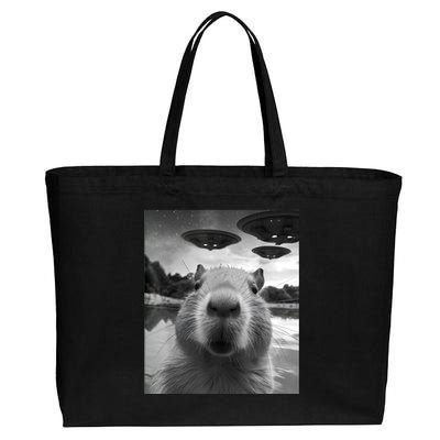 Capybara Selfie With Ufos Weird Cotton Canvas Jumbo Tote