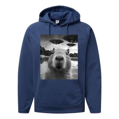 Capybara Selfie With Ufos Weird Performance Fleece Hoodie