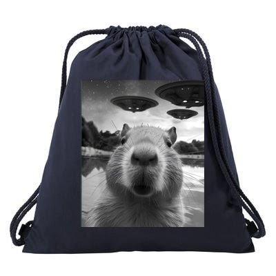 Capybara Selfie With Ufos Weird Drawstring Bag