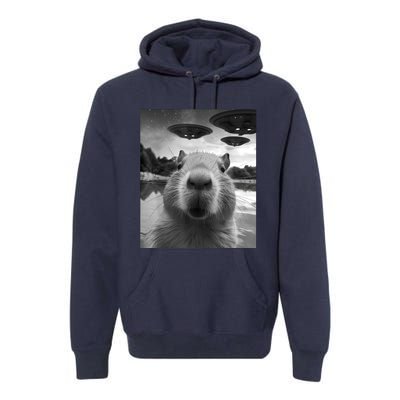 Capybara Selfie With Ufos Weird Premium Hoodie