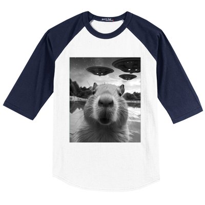 Capybara Selfie With Ufos Weird Baseball Sleeve Shirt