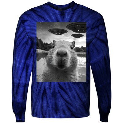 Capybara Selfie With Ufos Weird Tie-Dye Long Sleeve Shirt