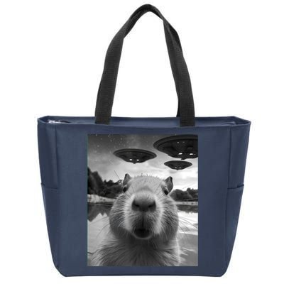 Capybara Selfie With Ufos Weird Zip Tote Bag