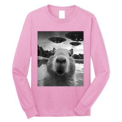 Capybara Selfie With Ufos Weird Long Sleeve Shirt