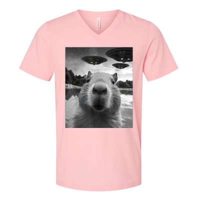 Capybara Selfie With Ufos Weird V-Neck T-Shirt